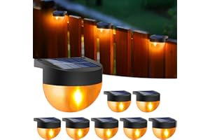 btfarm 8 Pack Solar Deck Lights Outdoor Waterproof, Retro LED Patio Lights Solar Powered, Solar Fence Light for Outside Railing Porch Steps Garden Post Decor, Flame-Coloured