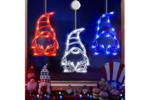 LOLStar 4th of July Lights, 3 Pack Red White and Blue Lights with Timer Function, Battery Operated Indoor Gnomes Window Lights for Fourth of July, Independence Labor Memorial Day Patriotic Decorations