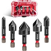 EZARC Countersink Drill Bit Set for Hard Metal, 5PCS with Storage Box | AlTiN Coated, 1/4", 3/8", 1/2", 5/8", 3/4", 82 Degree 5 Flutes Design, for Stainless Steel, Alloy Steel, 1/4" Hex Shank