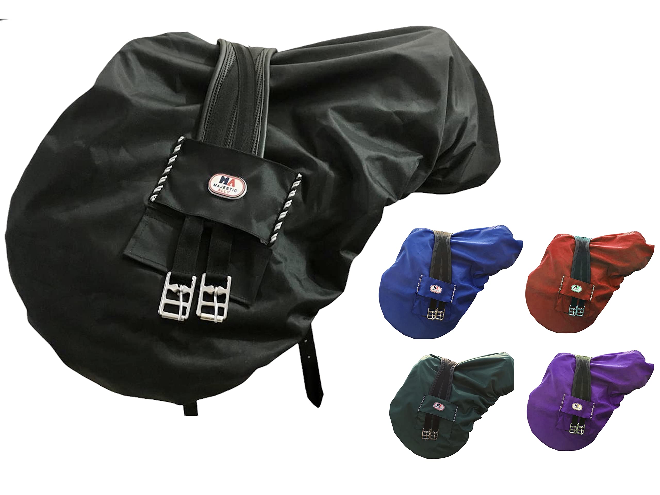 Majestic Ally Nylon Waterproof Fleece Lined Ride On English Saddle Cover-Multiple Color (Black)