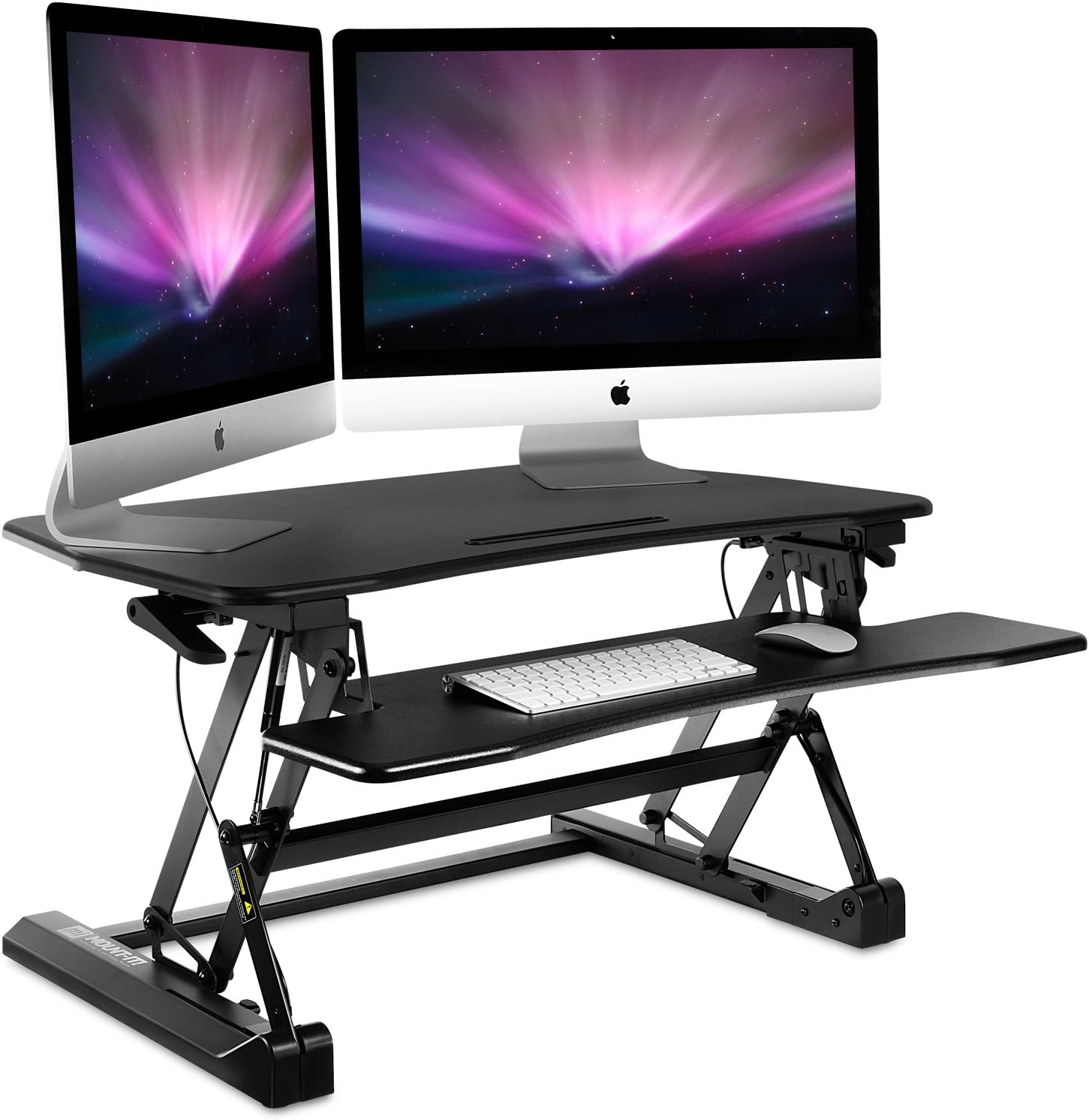 Mount-It! Height Adjustable Standing Desk Converter | 35” Wide Desktop | Sit-Stand Desk with Gas Spring Handle | Stand Up Computer Workstation Fits Dual Monitors | Black (MI-7955) : Office Products