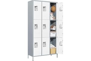 BYNSOE Metal Locker 9 Doors Employees Locker Storage Cabinet Locker School Hospital Gym Locker Requires Assembly (Gray White-9 Doors 36" w)