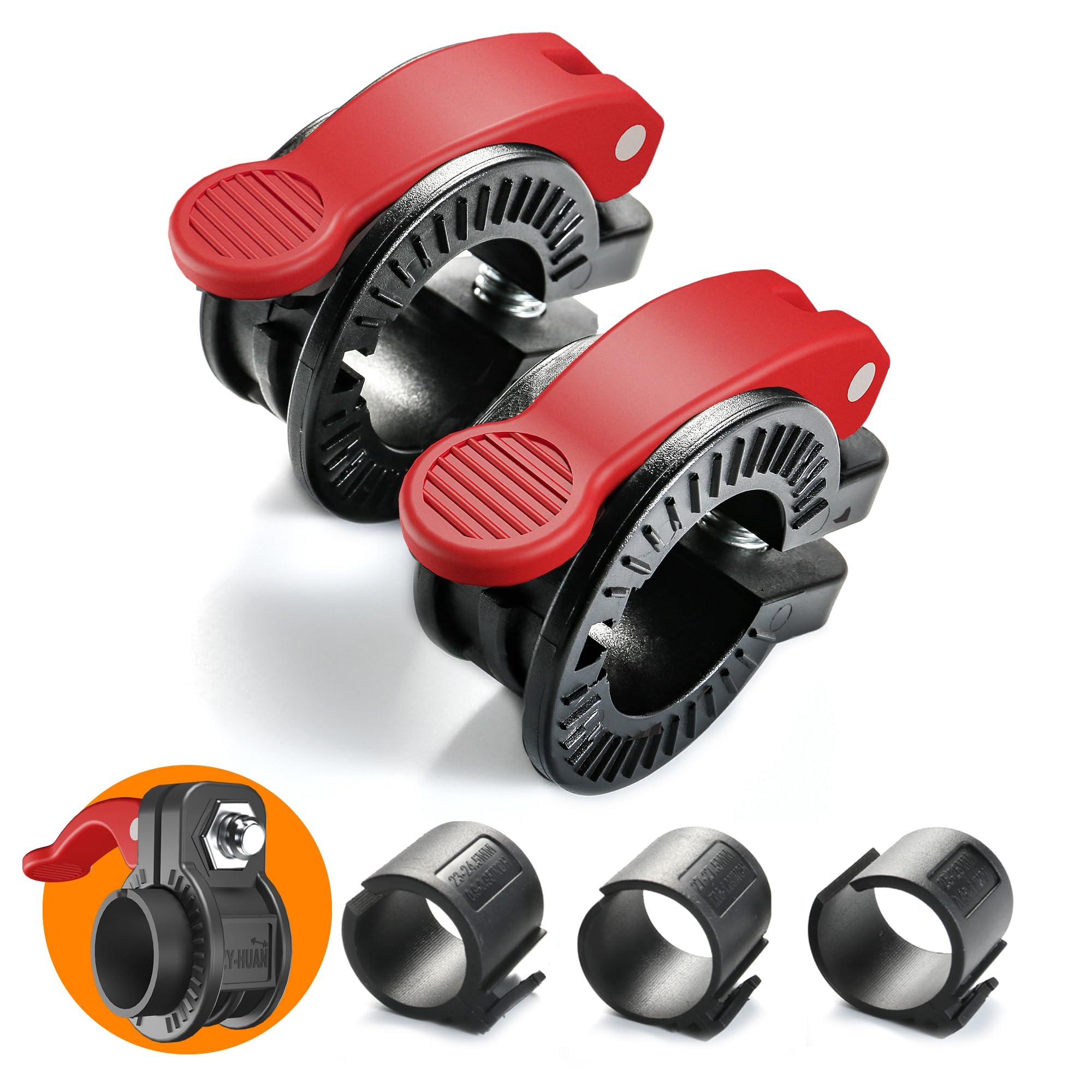 ZY-HUAN Mini Barbell Clips 1 inch I Multi-Size Adjustable Barbell Collar I 1 inch Barbell ClampsIQuick Release Weight Clips Pair of Locking for Dumbbell Bar (Black+RED)