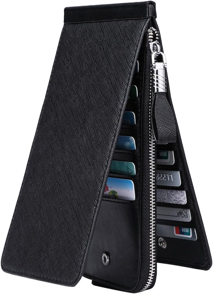 JEEBURYEE Women's Genuine Leather RFID Blocking Long Zip Wallet Credit Card Organizer, Black - Image 3