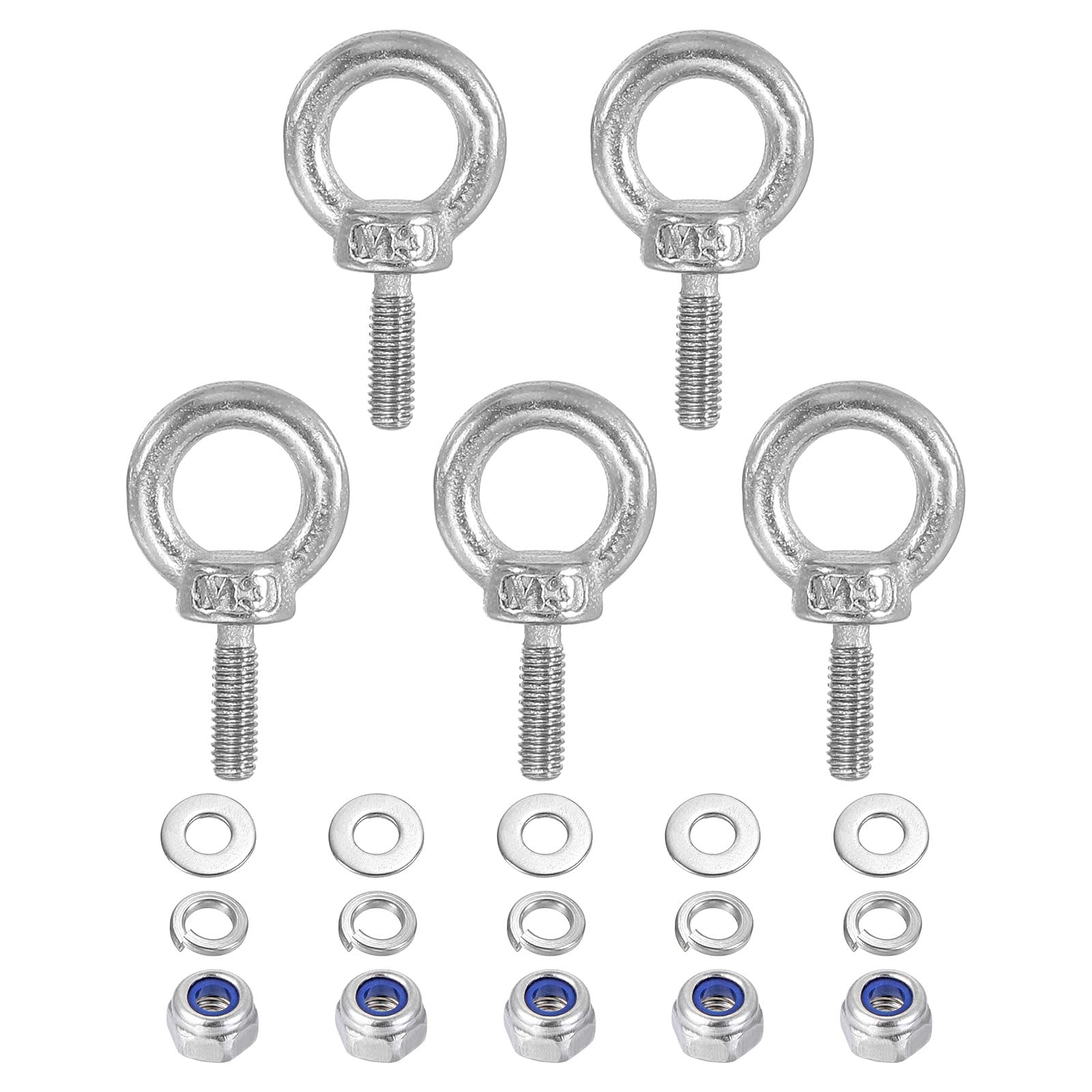 PATIKIL M3 x 9mm Lifting Shoulder Eye Bolt, 5Pcs 304 Stainless Steel Lifting Ring Threaded Eyebolt with Nuts Washers for Hanging Hammocks Articles