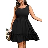 RWJ Women's Plus Size Dresses 2026 Summer Sleeveless Tank Smocked Casual Beach Vacation Boho Wedding Guest Mini Sundress