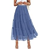 ZESICA Women's Tulle Maxi Skirt A-Line Flowy Ruffle Tiered Elastic High Waist 2026 Fall Trendy Midi Long Skirts