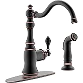 Derengge Oil Rubbed Bronze Kitchen Faucet with Side Spray, 8 Inch Single Handle Kitchen Sink Faucet with Deck Plate,2 Hole or 4 Hole Installation,Classic Style,KF-6832TB-ORB