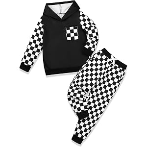 Tipao Toddler Boy Clothes Checkered Hoodie Sweatsuit Tops and Pants Set | Long Sleeve, Fall Winter Outfits, 2-Piece Boys Clot
