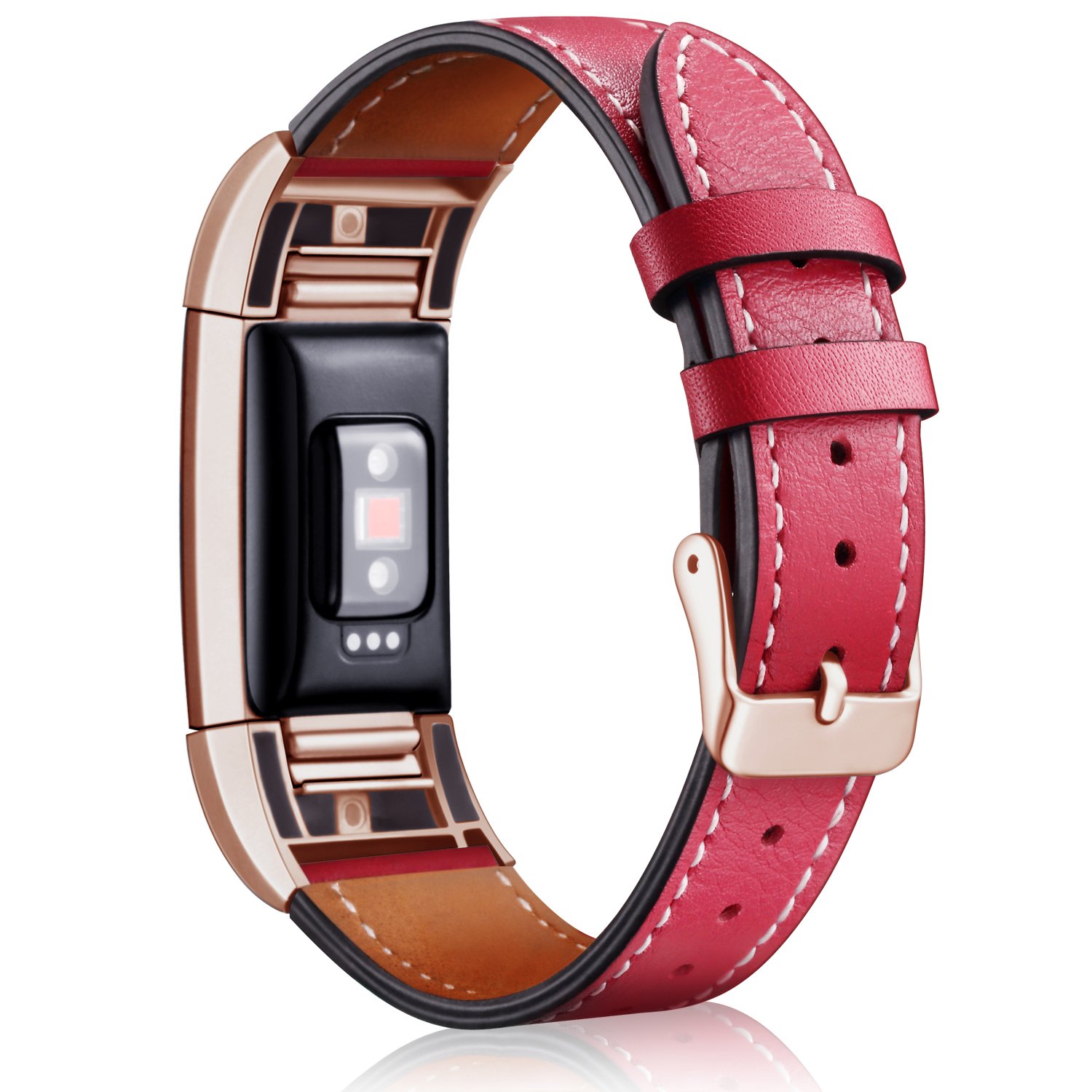 Mornex Strap Compatible Fitbit Charge 2 Band Leather Strap, Classic Adjustable Replacement Wristband Fitness Accessories With Metal Connectors