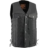 Milwaukee Leather LKM1360 Men's Classic Black Leather V-Neck Motorcycle Rider Vest w/Adjustable Side Laces - X-Large