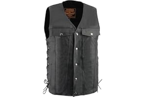 Milwaukee Leather LKM1360 Men's Classic Black Leather V-Neck Motorcycle Rider Vest w/Adjustable Side Laces - 3X-Large