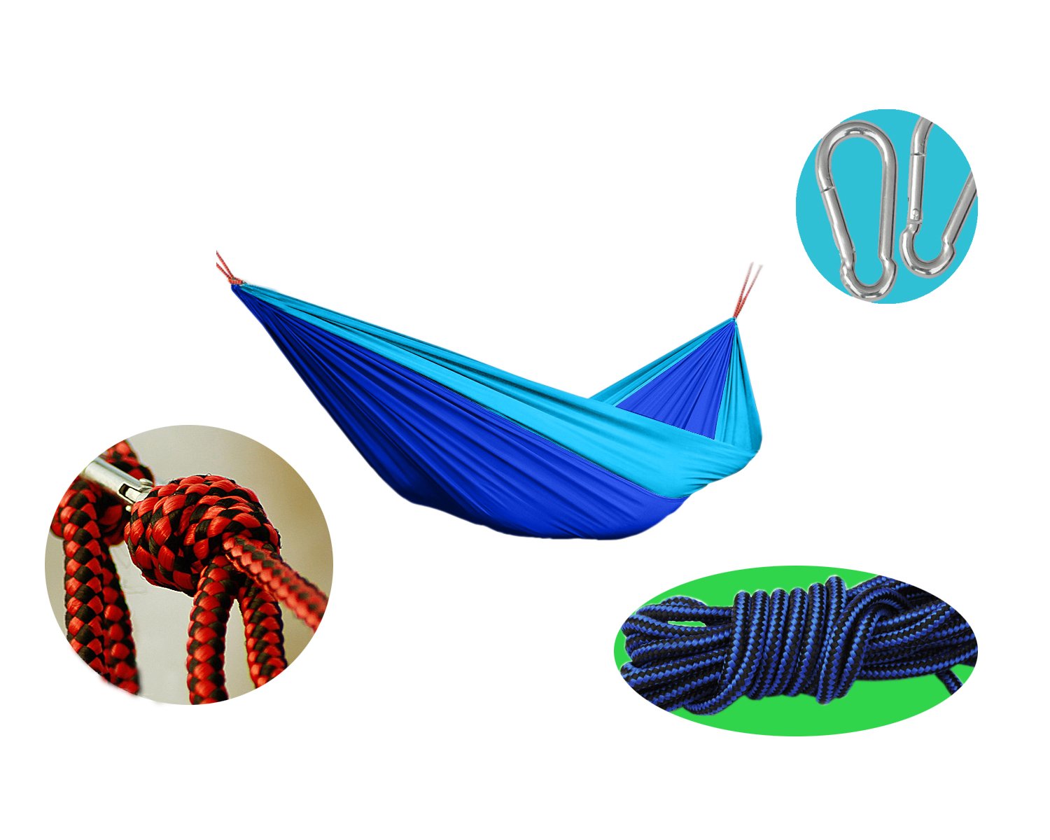 Stamo Outdoor Double Camping Hammock Nylon Hammock with Tree Straps and Carabiner (Blue)