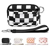 The Iris Wallet for Women,Mini Pouch Wristlet with Zipper Card Case ID Window, Waterproof Nylon Keychain Wallet (Black Checkered)