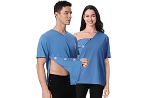 APRBARK Magnetic Buttons Post Shoulder Surgery Recovery Shirt for Men V-Neck Tear Away Adaptive Chemo Port Clothing for Women
