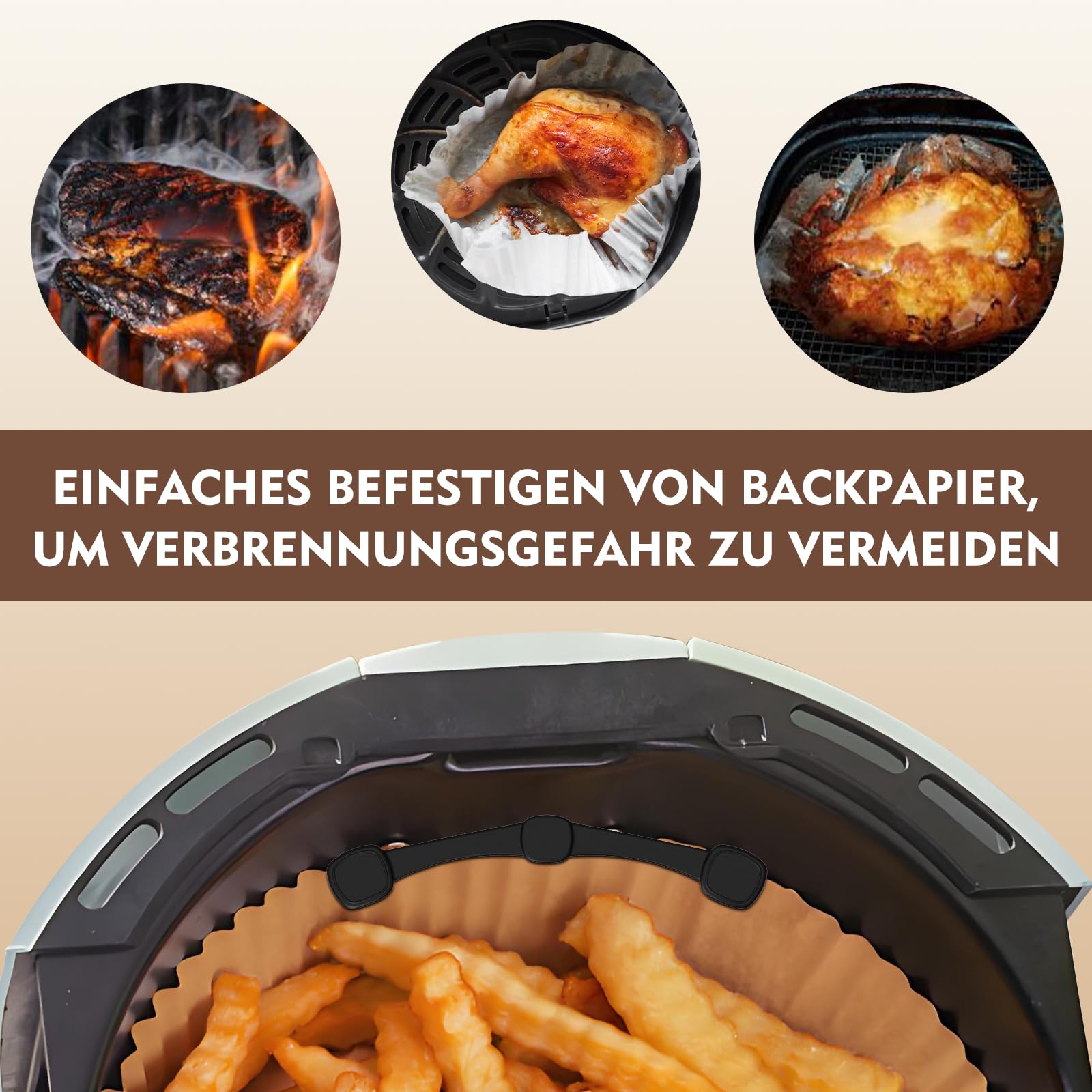 VEGCOO 12 Pcs Magnete für Airfryer Backpapier, Magnetische Silikonschnallen Set für Heißluftfritteuse, Verhindert Papierverbrennungen, Kompatibel mit Ninja, Philips, Cosori (Schwarz) 3