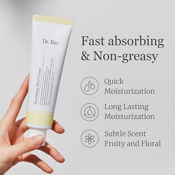 DR.BIO NOURISHING HAND CREAM (2.7OZ/80ML), MOISTURIZER TREATMENT FOR DRY, SENSITIVE HANDS, REPAIR HAND LOTION WITH NON-GREASY, FAST-ABSORBING, HYDRATING FORMULA, NAIL CARE, TRAVEL SIZE, VEGAN