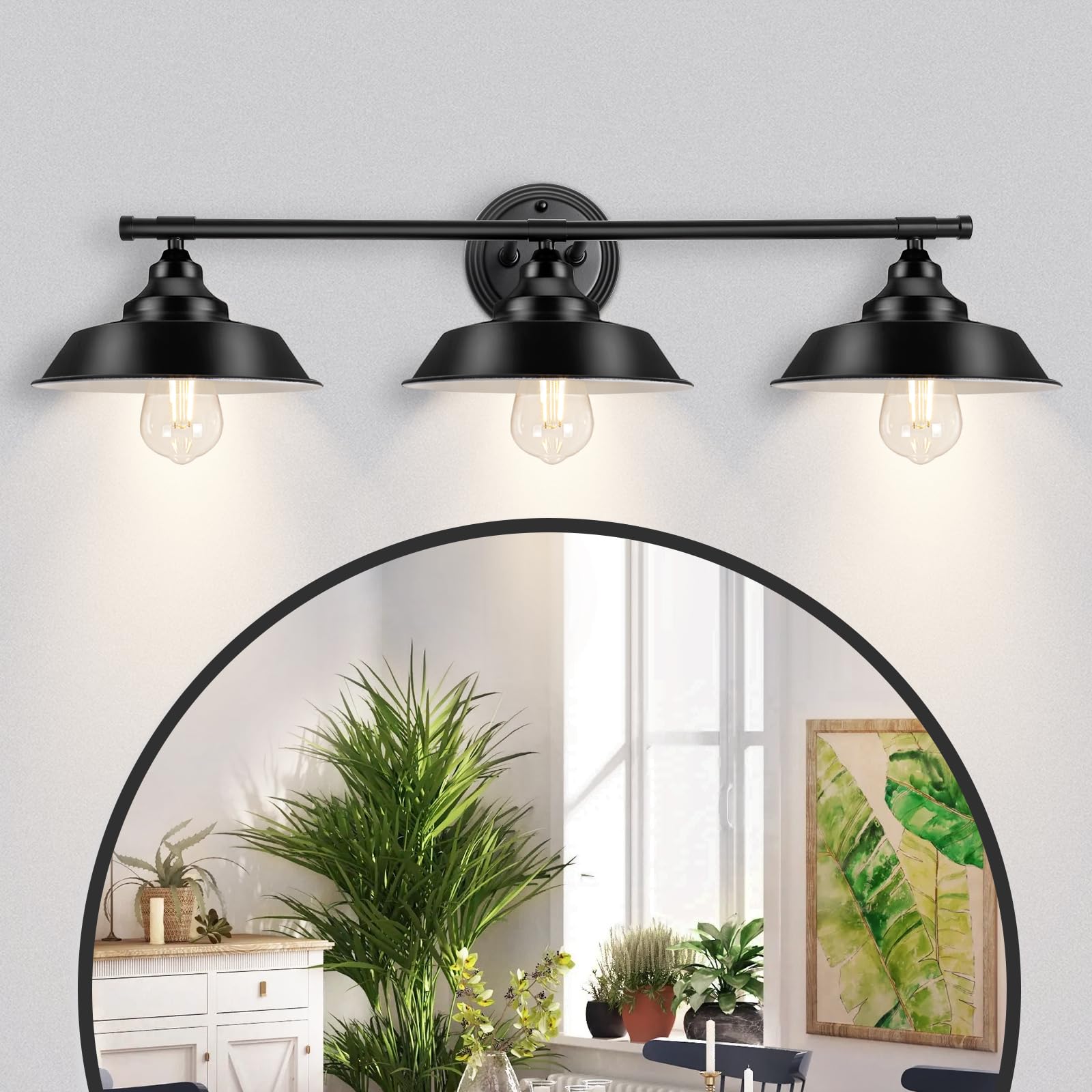 Photo 1 of GZBEINI 3 Light Farmhouse Vanity Light,Matte Black Bathroom Light Fixtures Over Mirror,Industrial Bathroom Wall Sconce Lamp for Kitchen Cabinet Porch, UL Listed