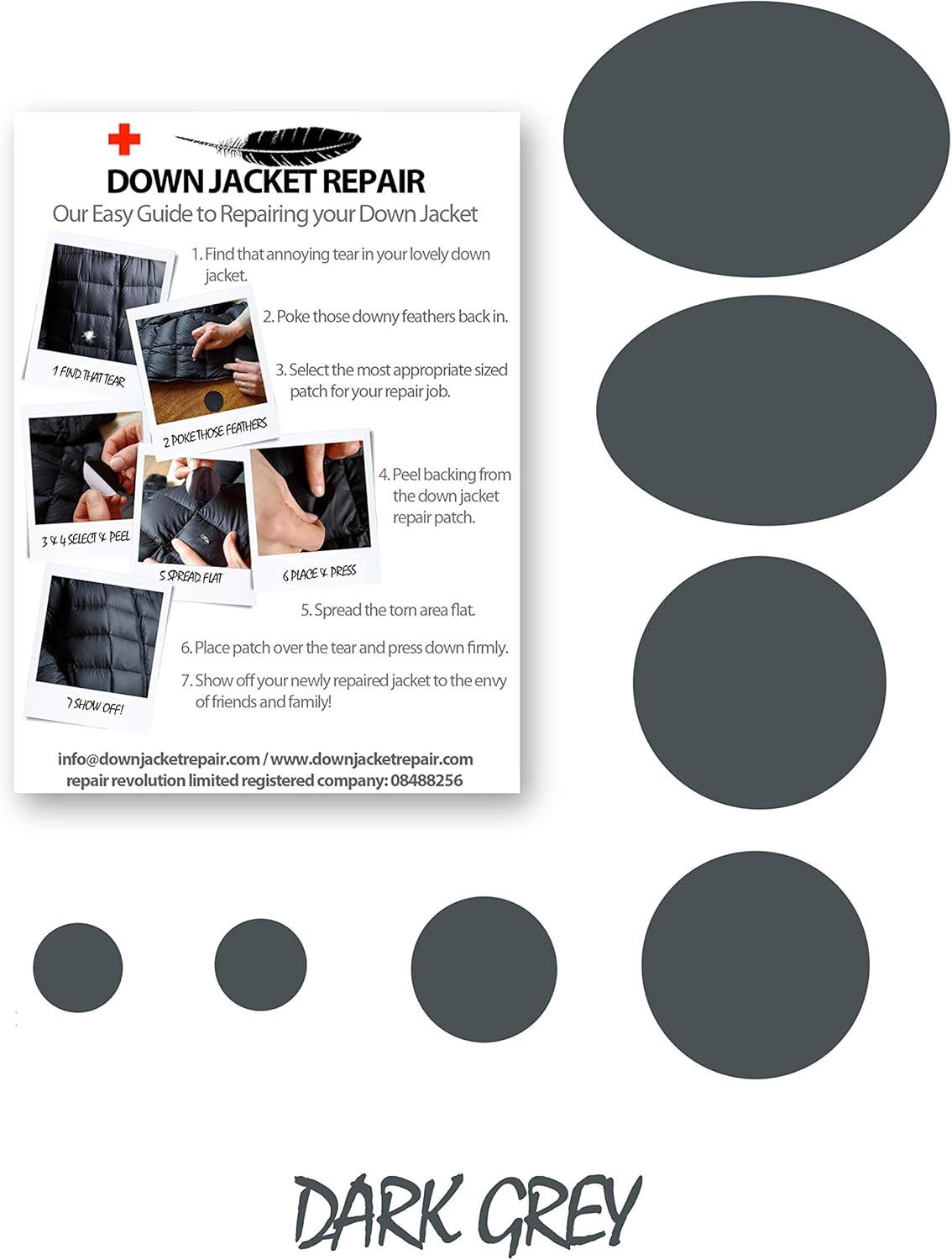 Down Jacket Repair Patch Kit (SelfAdhesive) 17 Colours (Dark Grey