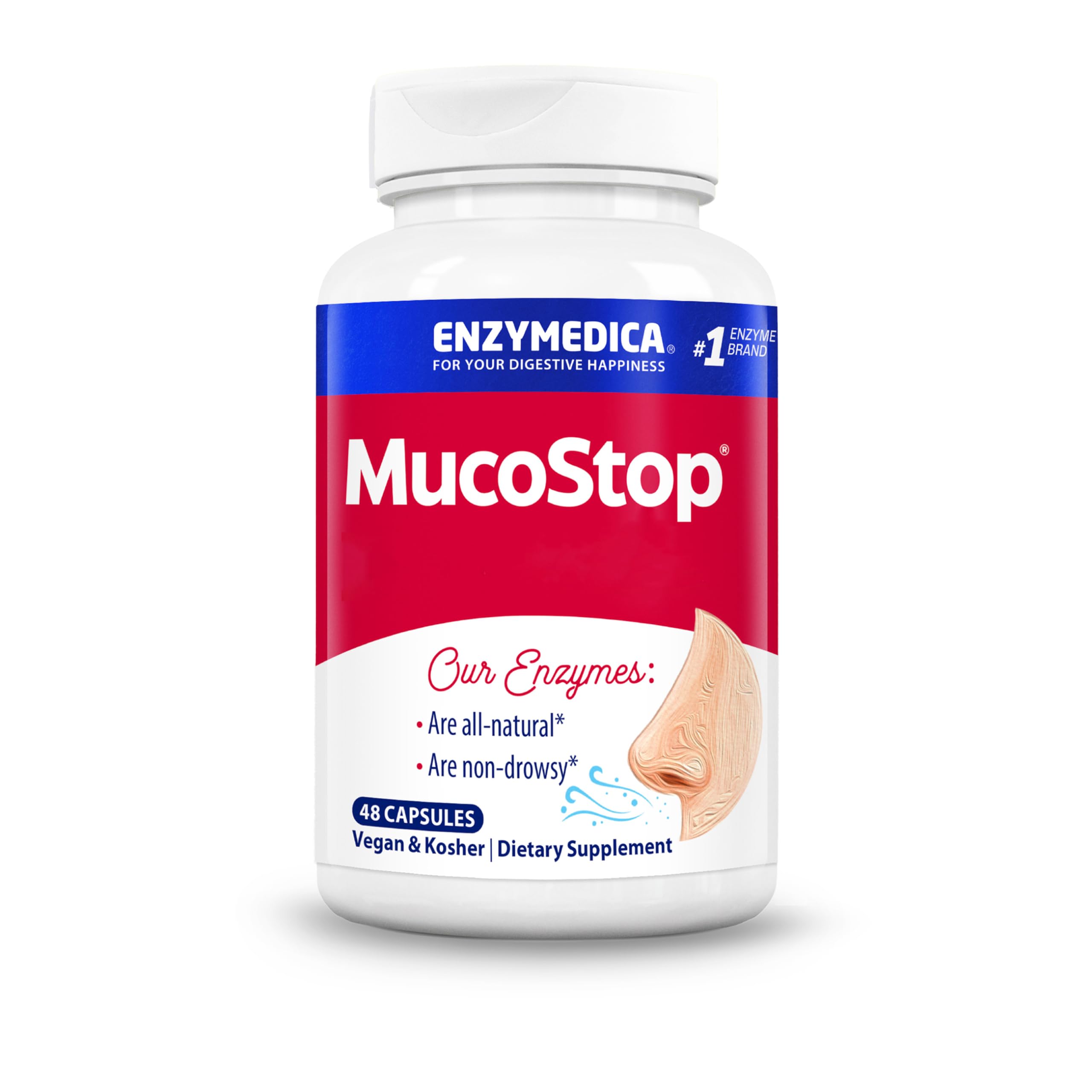 ENZYMEDICA - MucoStop (48 Capsules) | Immunity Digestive Enzymes Supplements | Digestive Enzymes Blend for Excessive Mucus and Respiratory Health Support, Nutrient Supplements, Mucus Relief, Vegan