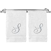 Monogrammed Hand Towel, Personalized Gift, 16 x 30 Inches - Set of 2 - Silver Embroidered Towel - Extra Absorbent 100% Turkish Cotton- Soft Terry Finish - For Bathroom, Kitchen and Spa- Script S White
