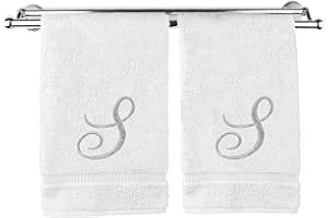 BC BARE COTTON Monogrammed Hand Towel, Personalized Gift, 16 x 30 Inches - Set of 2 - Silver Embroidered Towel - Extra Absorbent 100% Turkish Cotton- Soft Terry Finish - For Bathroom, Kitchen and Spa- Script S White