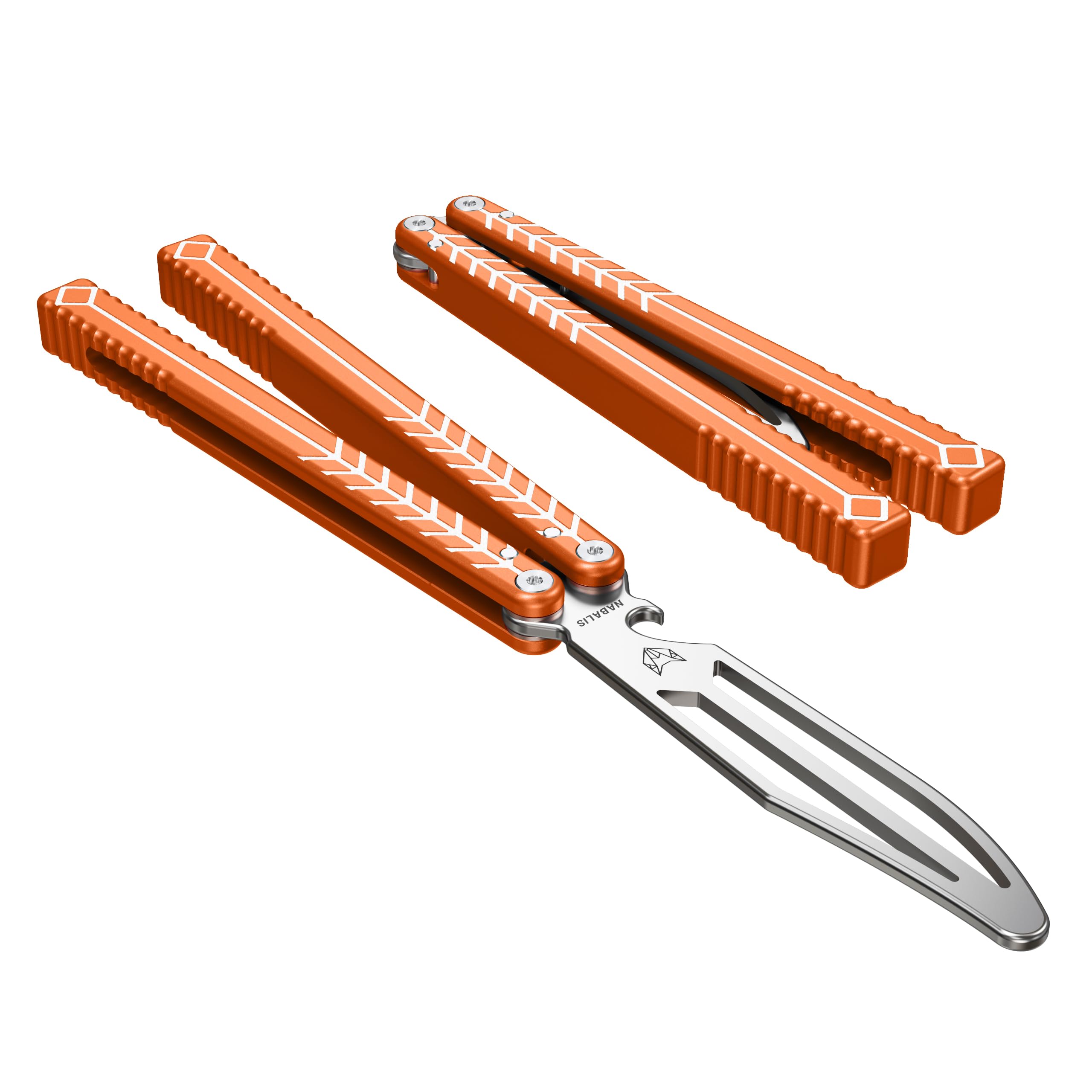 Photo 1 of Nabalis X Will Hirsch Vulp Knife Balisong Trainer 6061 Aluminum Channel Handle With Zen Pins, Vulp-Orange