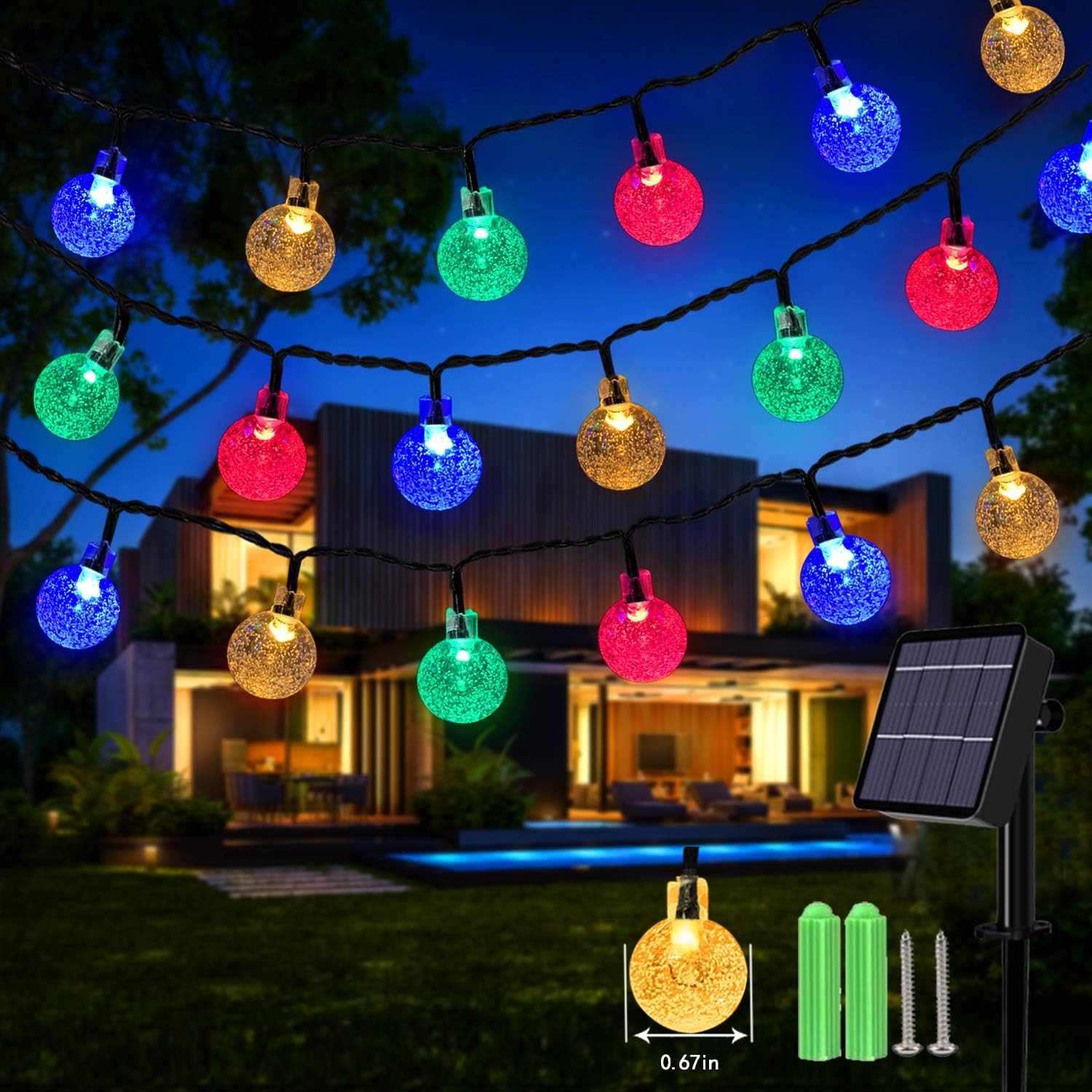Solar String Lights, 59Ft 100 LED Globe String Lights