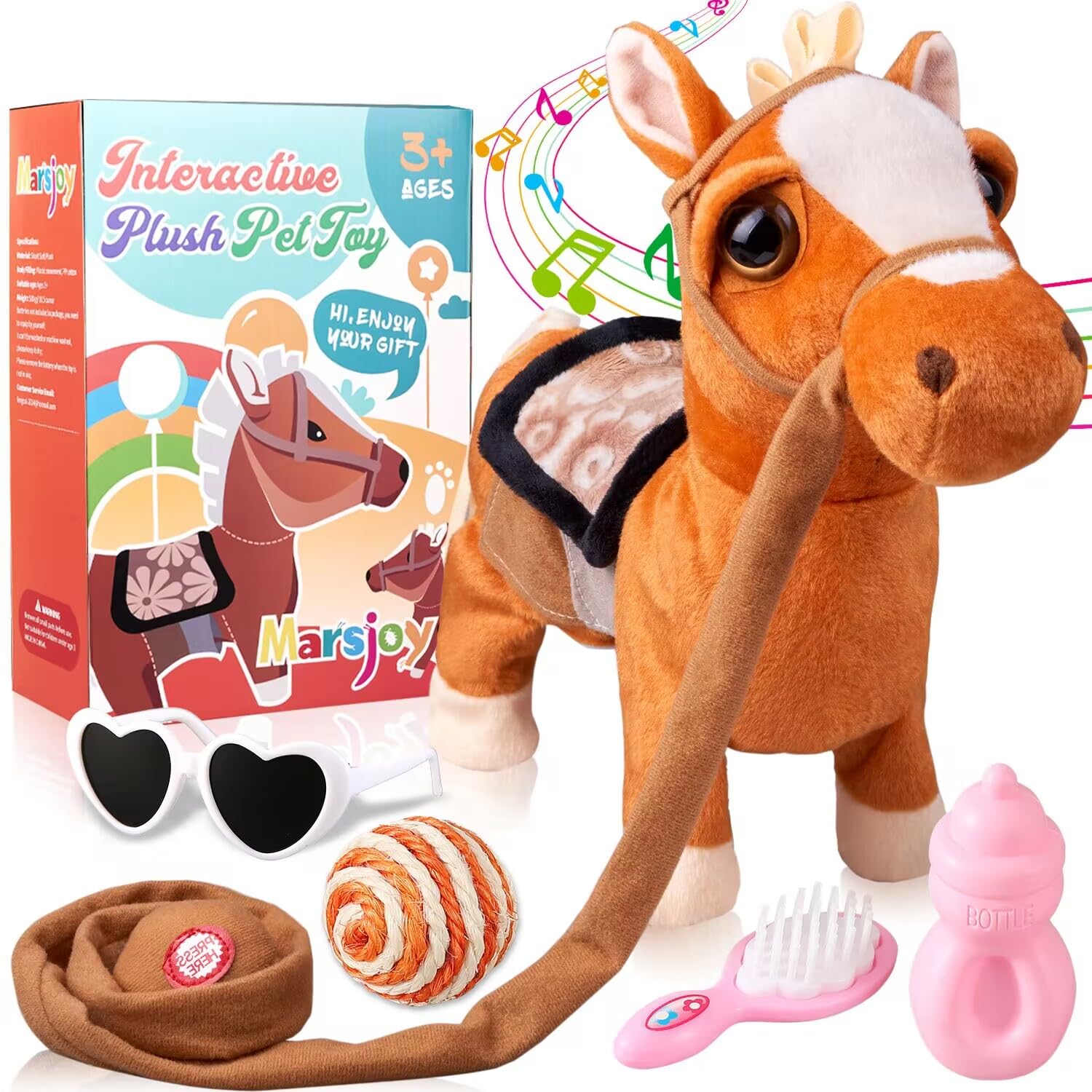 Walking Pony Musical Singing Dancing Plush Interactive Walk Along Horse With Leash Robot Stuffed Animal Shaking Head Buttocks for Boys & Girls Kids or Toddlers H: 11.81"