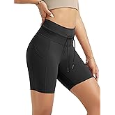 ODODOS Women's Drawstring Tie Daily Shorts with Pockets 6" Inseam High Waist Workout Yoga Biker Shorts