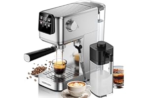 HOMCOZY 20 Bar Espresso Machine, Hot & Cold Brew Coffee Maker with Milk Frother, Touch Screen, Compact Water Tank, Expresso Coffee Machines for Lattes, Cappuccinos, Americano, Home & Office, Stainless Steel