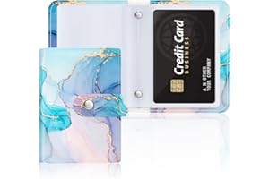 Rouidr Business Card Organizer, RFID Business Card Holder, Small Slim Leather Cards Book, Pocket Name Card Holder Wallet for Women, Colorful Ink Marble