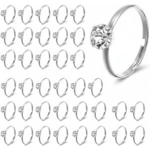 50 Pcs Silver Bridal Shower Diamond Rings Adjustable Fake Engagement Rings | Rings for Bridal Shower Game Faux Wedding Ring f