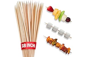 KT DEALS 100pcs 18" long Bamboo Skewers Sticks for BBQ Kabob Grilling Barbecue Marshmallow Roasting Stick 4mm Thick Wooden Skewer Smore Sticks Craft (18 inch)