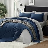 BEDELITE Queen Comforter Set 7 Pieces Bed in A Bag - Soft Microfiber Reversible Calm Blue Bed Set with Comforters, Sheets, Pillowcases & Shams, Cozy Luxury Bedding Sets for All Season