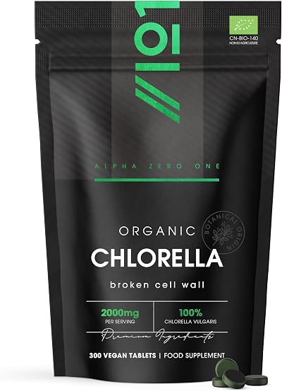 ALPHA01 Organic Chlorella 2000mg – 300 Vegan Tablets – Broken Cell Wall
