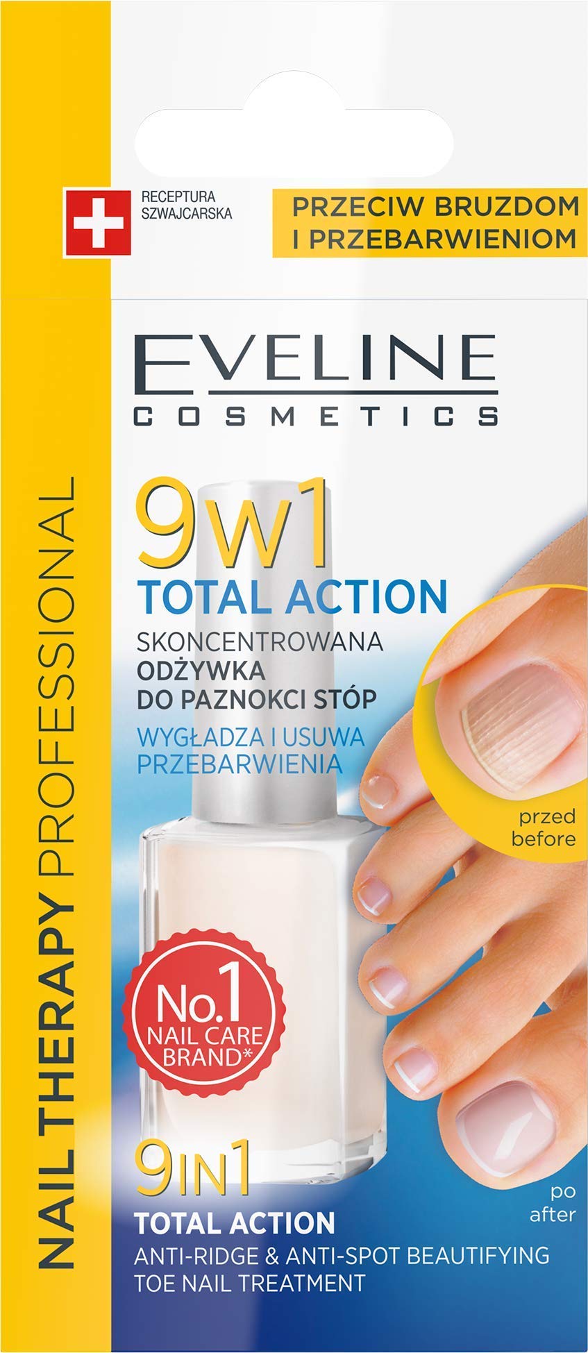 Eveline Cosmetics Toe Nail Therapy 9in1 Total Action Concentrated Strengthening and Hardening Nail Serum | 12ml | Repair Treatment for Damaged Nails | Easy Application | Immediate Effects