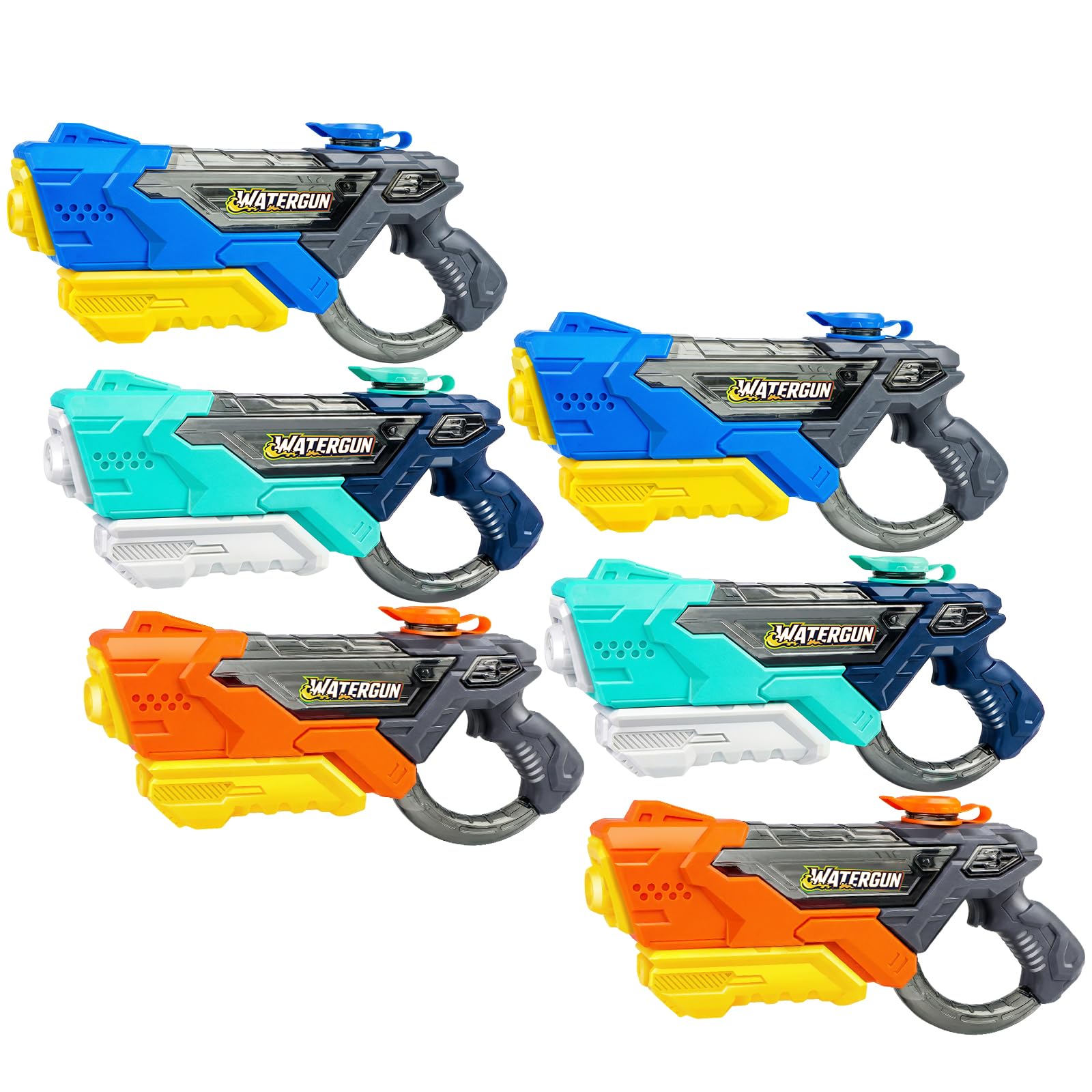 Doviden 6 Pack Watergun Gun for Kids Long Range 600ML Water Squirter, Colorful Super Blaster Soaker with Clear Visible Water Tank, Swimming Pool Summer Beach Outdoor Fighting Toys