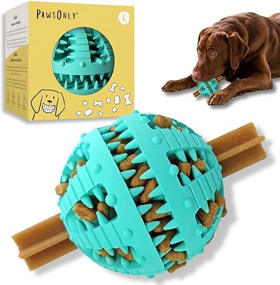 PawsOnly Interactive Treat Dispenser Ball Large Blue Dog Toy Puzzle Feeder