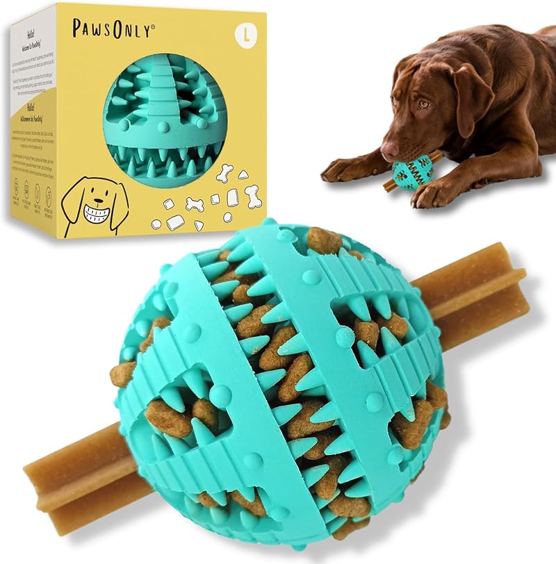 PawsOnly Interactive Treat Dispenser Ball Large Blue Dog Toy Puzzle Feeder