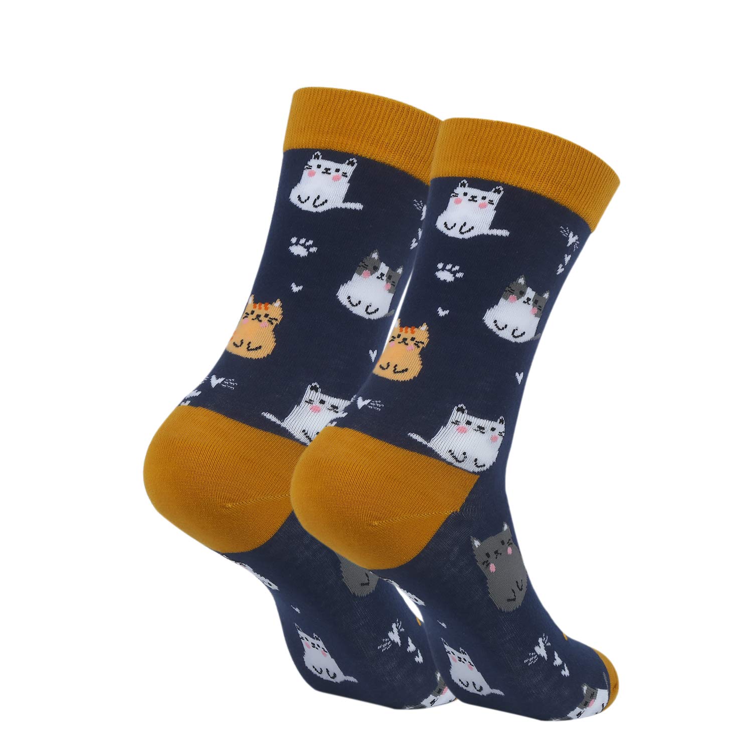 Dogs Cats Socks Novelty Womens Funny Cute Animal Crew Socks Cotton Colorful Crazy Cosy Dress Socks (Yellow)