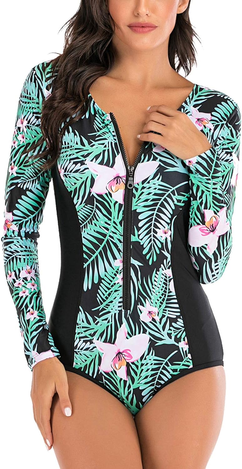 Wholesale Cheap Lu S Chic Women S Rash Guard Long Sleeve Zip Rashguard Print Surf Swimsuit One Piece Bathing Suit A S Clothing Come To Choose Your Own Sports Style Jwnscholarship Com