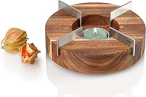 AdHoc Tuto Decorative Teapot and Food Warmer - Portable Warmer for Food & Drinks - Wood Warming Plate with Stainless Steel Plate - Warmer for Mid-Sized & Smaller-Sized Teapots