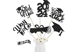 TTDQ Congras Rosegold Centerpieces 24Pcs Graduation Centerpieces for Tables 2024 Graduation Centerpiece Sticks Class of 2024 Centerpiece Sticks for Graduation Decorations (black)