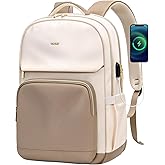 VNINE Laptop Backpack for Women - 15.6 Inch Computer Work Bag with USB Port Waterproof Backpack Purse Fashion Travel Backpack for College Daypack Business Travel Teacher, Beige