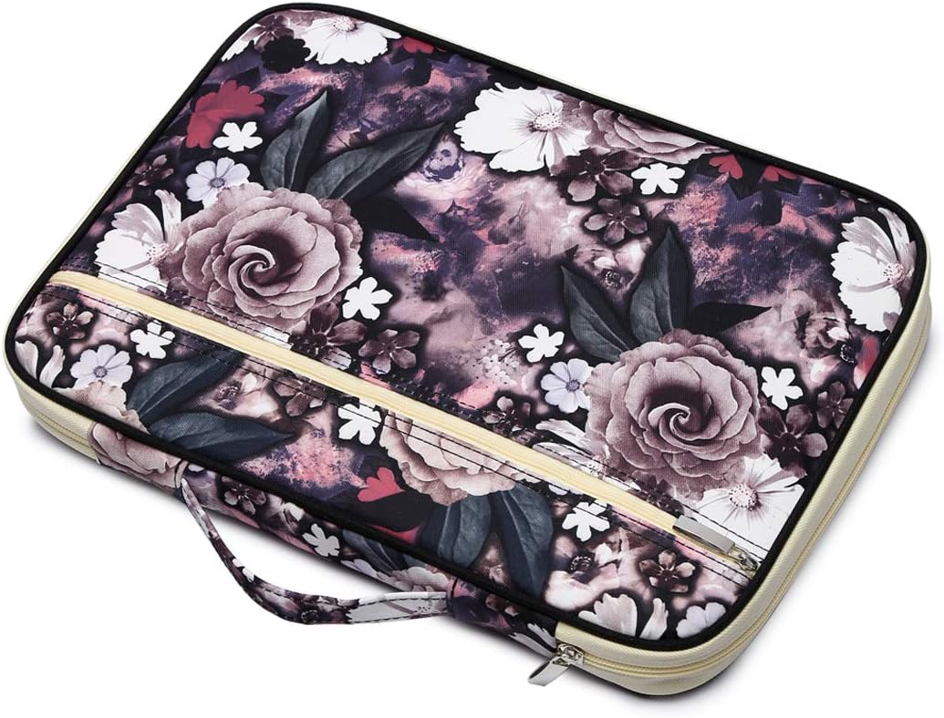 Multi-Functional A4 Document Portfolio Case Bag for Mac, Ipads, Notebooks and Pens, Portfolio Organizer with Zippers, Waterproof, Blossom : Office Products