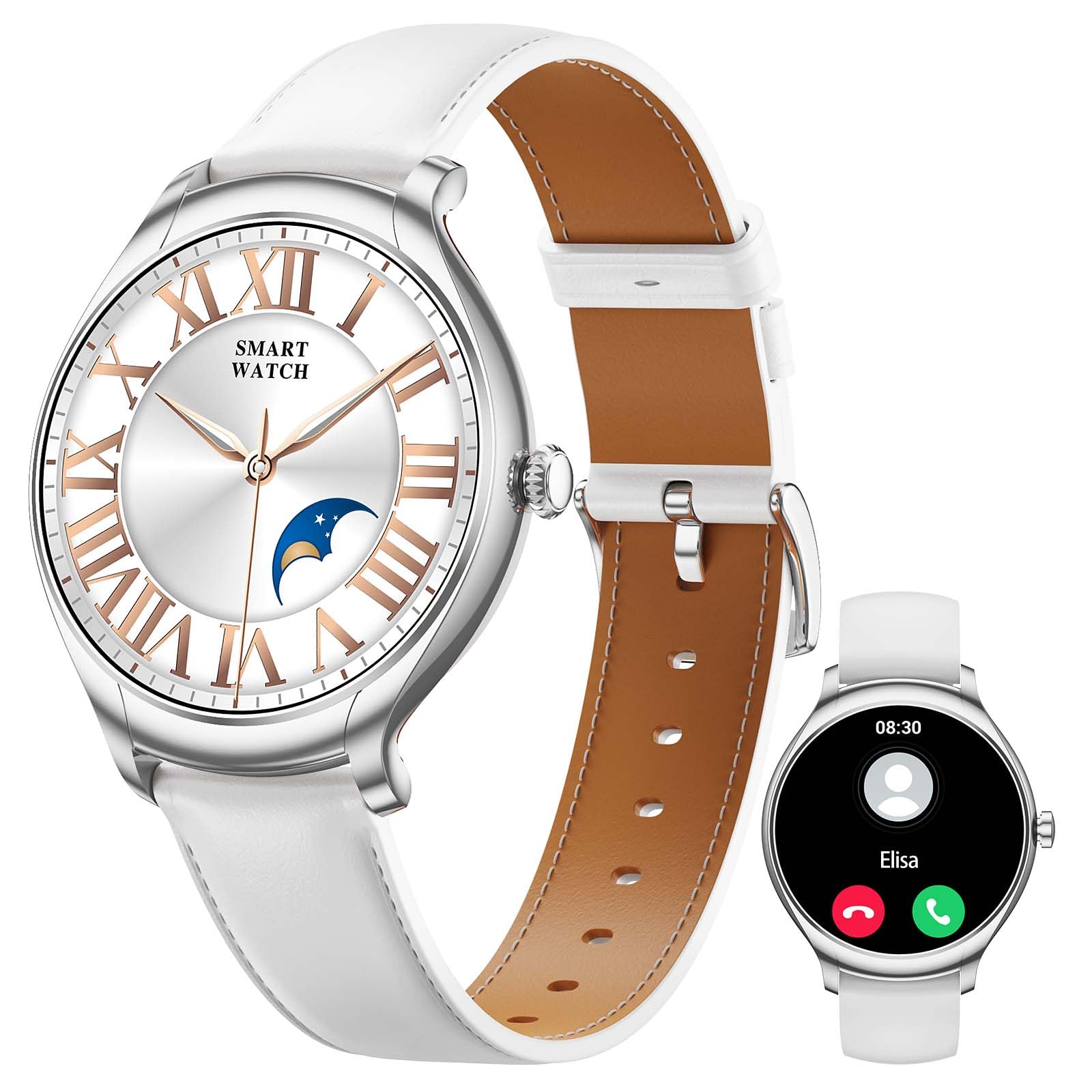 Smart Watch for Women Make/Answer Calls, 1.39'' Fitness Watch with Heart Rate/SpO2/Sleep Monitor, 100+ Sport Modes, Waterproof, Pedometer, Notifications Activity Tracker for Android iOS (White Silver)