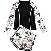 Vogseek Girls Rash Guard Swimsuits 2 Piece Bathing Suit UPF 50+ Summer Swimwear Size 7-12T