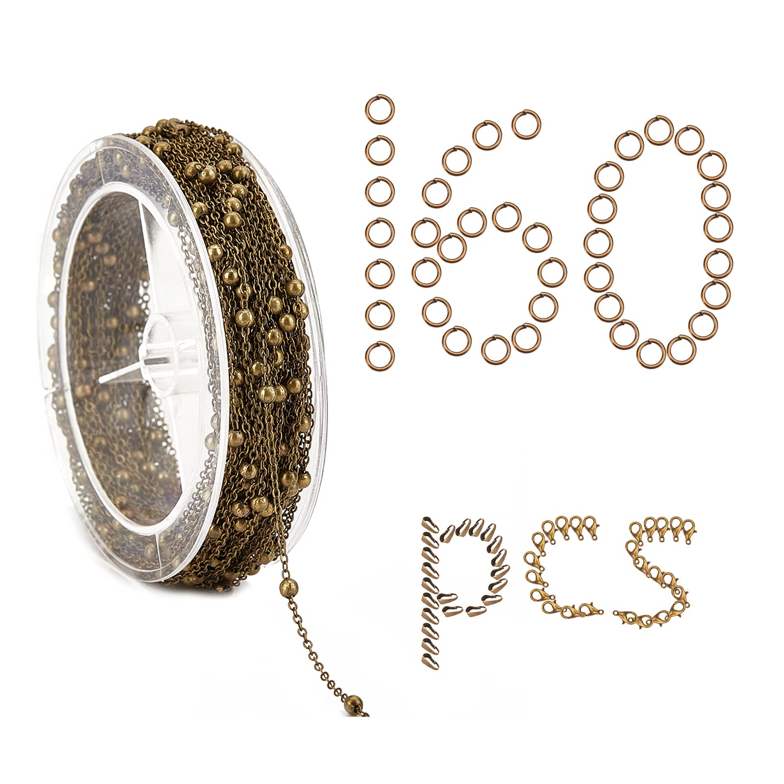 SUNNYCLUE 39 Feet 12M Ball Chains Satellite Chains with Beads Cable Link Craft Chain Findings & Brass Jump Rings & Lobster Clasps & Pinch Bails for Necklaces Bracelets Jewelry Making, Antique Bronze