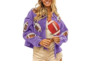 happlan Football Sequin Embroidery Rugby Cropped Frayed Hem Vintage Washed Corduroy Jacket Coat Shacket for Women
